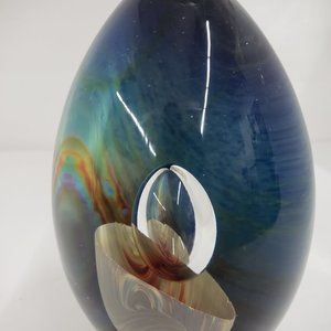 Murano Chalcedony 6.5" Egg Paperweight Art Glass
